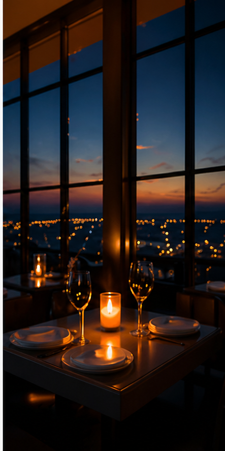 Exklusiver Hotelabend mit Aussicht und Kerzenschein